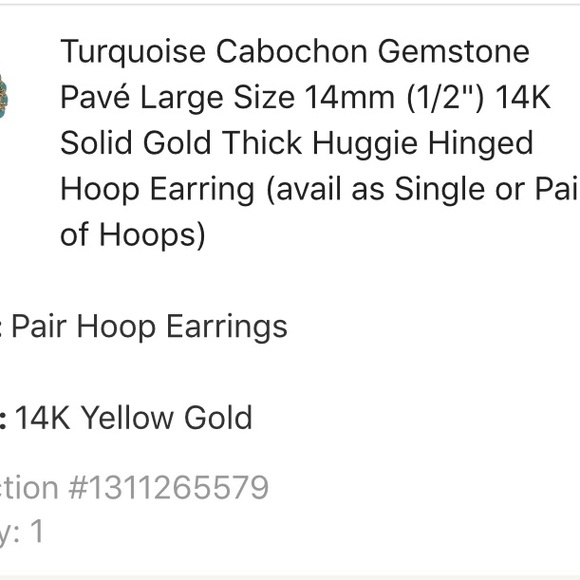 Beautiful 14k gold and turquoise cabochon huggies - Picture 2 of 3